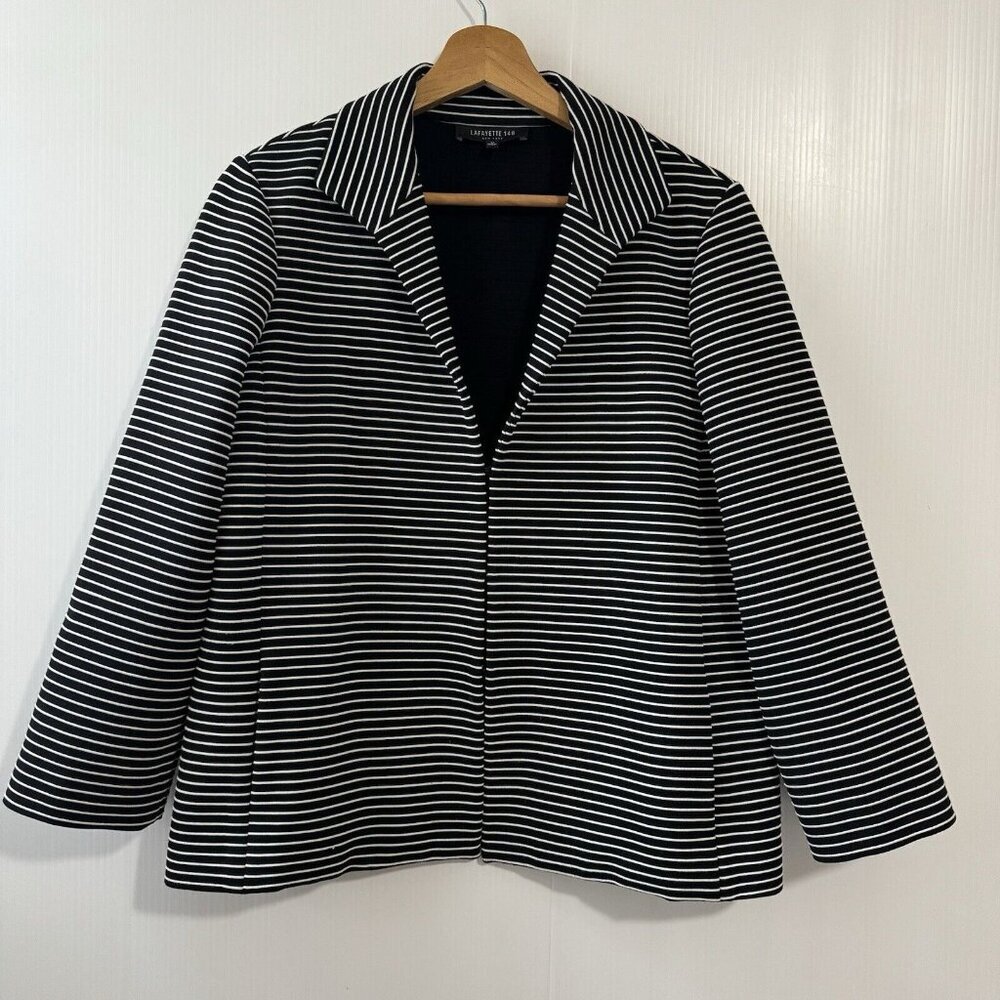 Lafayette 148 New York Bellene Stripe Jacket Sz M Black White Women’s